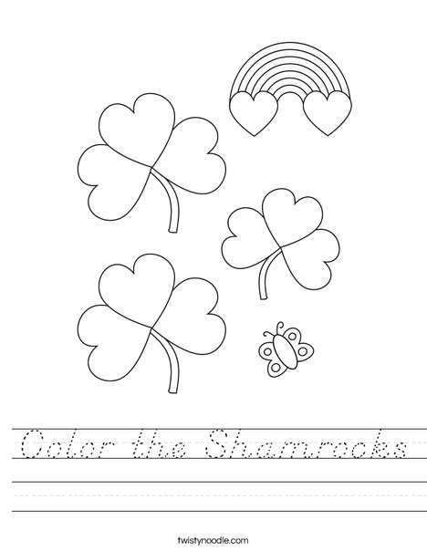 Color the Shamrocks Worksheet - D'Nealian - Twisty Noodle