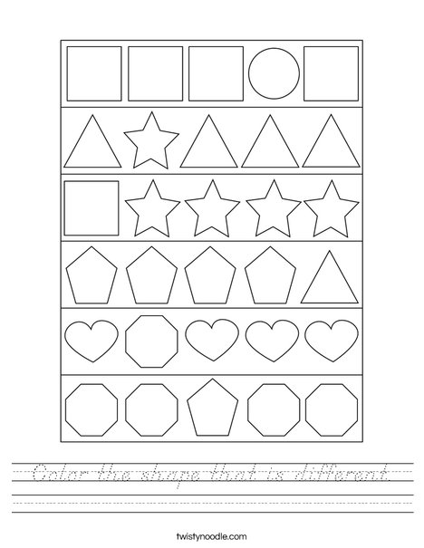 Color the shape that is different. Worksheet