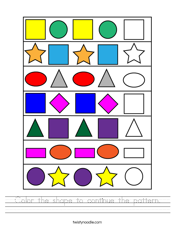 color the shape to continue the pattern worksheet twisty noodle