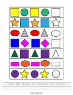 Color the shape to continue the pattern Handwriting Sheet