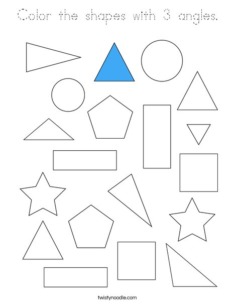 Color the shapes with 3 angles. Coloring Page