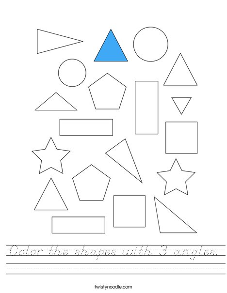 Color the shapes with 3 angles. Worksheet