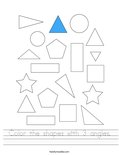 Color the shapes with 3 angles. Worksheet