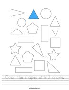 Color the shapes with 3 angles Handwriting Sheet