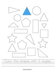 Color the shapes with 3 angles Handwriting Sheet