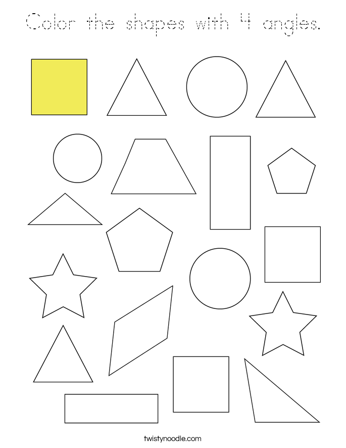 Color the shapes with 4 angles. Coloring Page