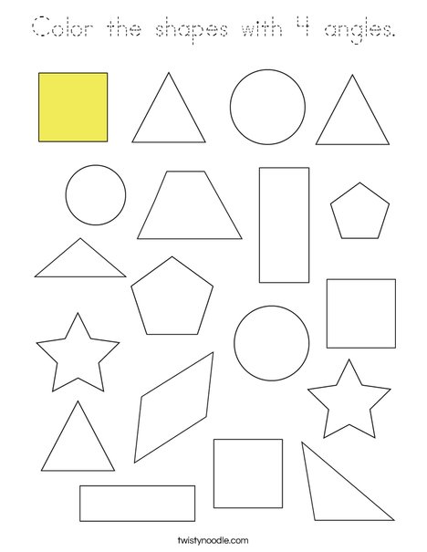 Color the shapes with 4 angles. Coloring Page