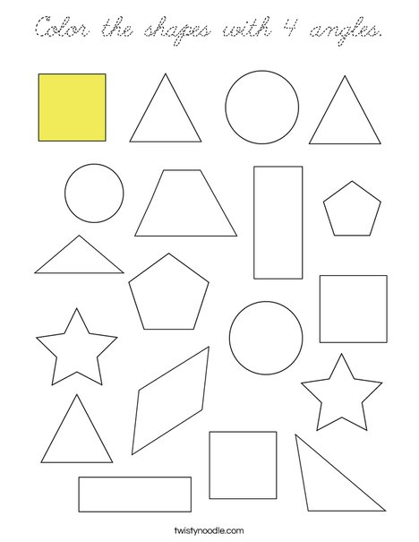 Color the shapes with 4 angles. Coloring Page