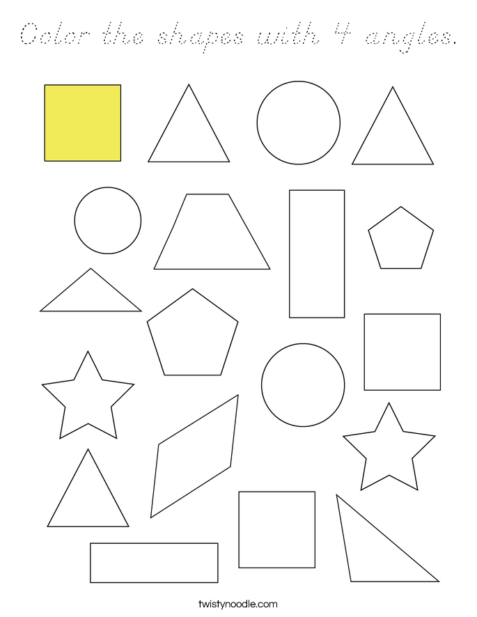 Color the shapes with 4 angles. Coloring Page