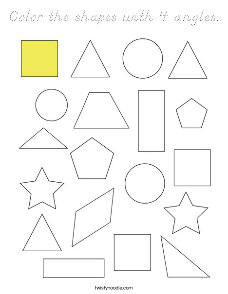 Color the shapes with 4 angles. Coloring Page
