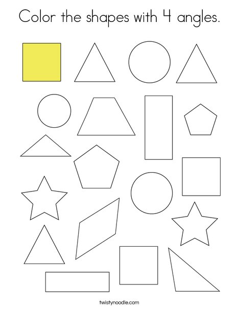 Color the shapes with 4 angles. Coloring Page