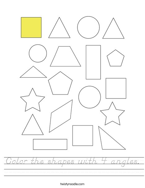 Color the shapes with 4 angles. Worksheet