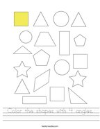 Color the shapes with 4 angles Handwriting Sheet