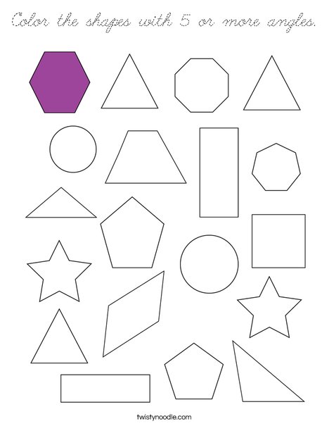 Color the shapes with 5 or more angles. Coloring Page