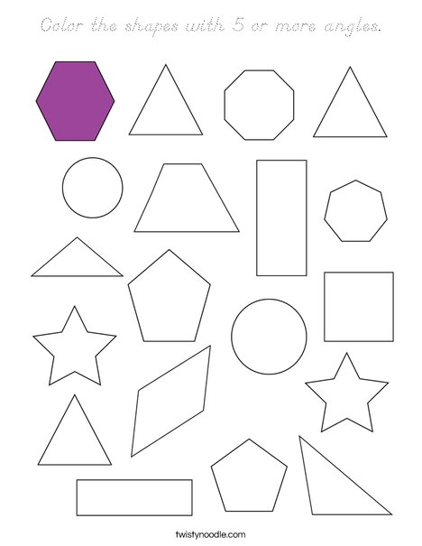 Color the shapes with 5 or more angles. Coloring Page
