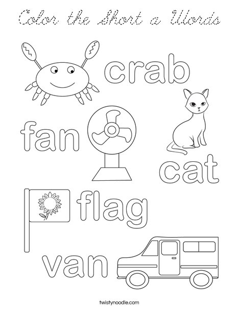 Color the Short a Words Coloring Page