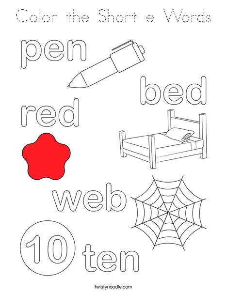 Color the Short e Words Coloring Page