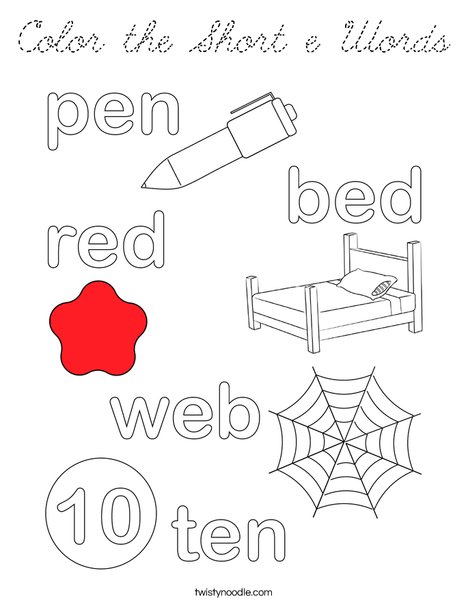Color the Short e Words Coloring Page