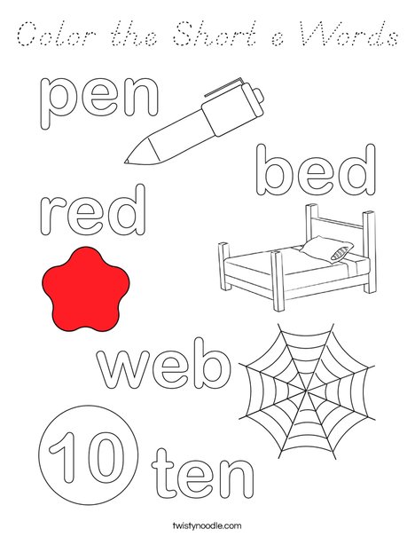 Color the Short e Words Coloring Page