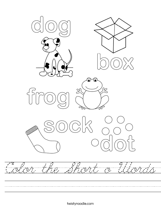 Color the Short o Words Worksheet