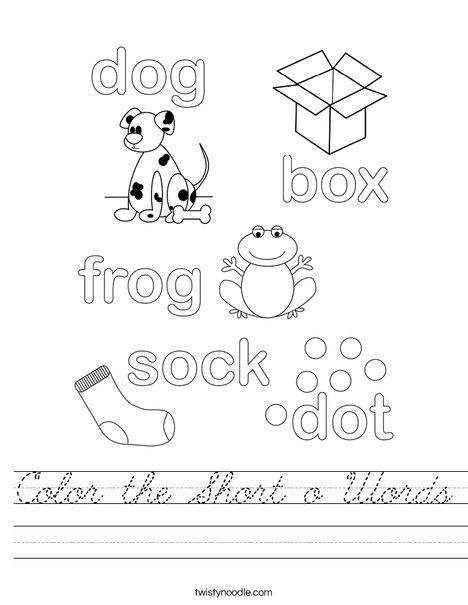 Color the Short o Words Worksheet