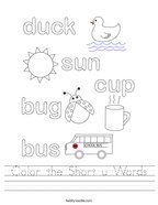 Color the Short u Words Handwriting Sheet
