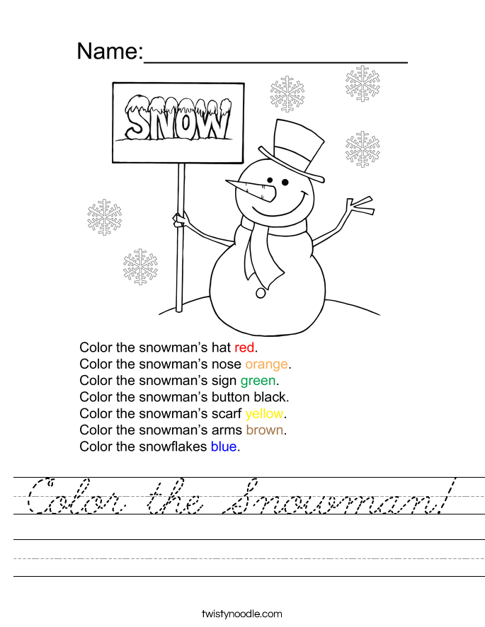 Color the Snowman! Worksheet