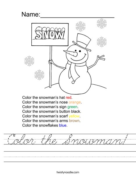 Color the Snowman Worksheet