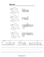 Color the socks Handwriting Sheet
