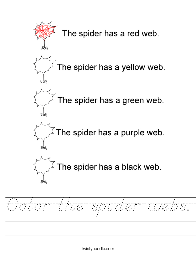 Color the spider webs. Worksheet