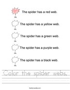 Color the spider webs Handwriting Sheet