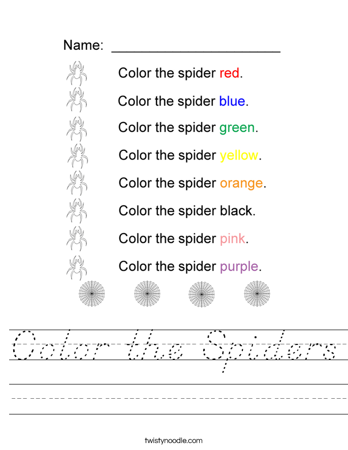 Color the Spiders Worksheet