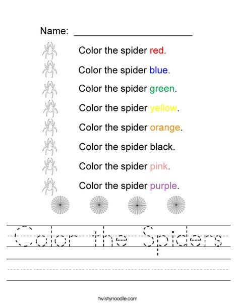 Color the Spiders Worksheet