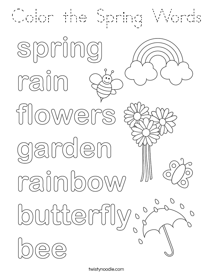 Color the Spring Words Coloring Page