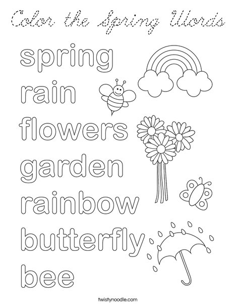 Color the Spring Words Coloring Page