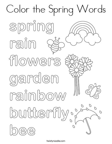Color the Spring Words Coloring Page