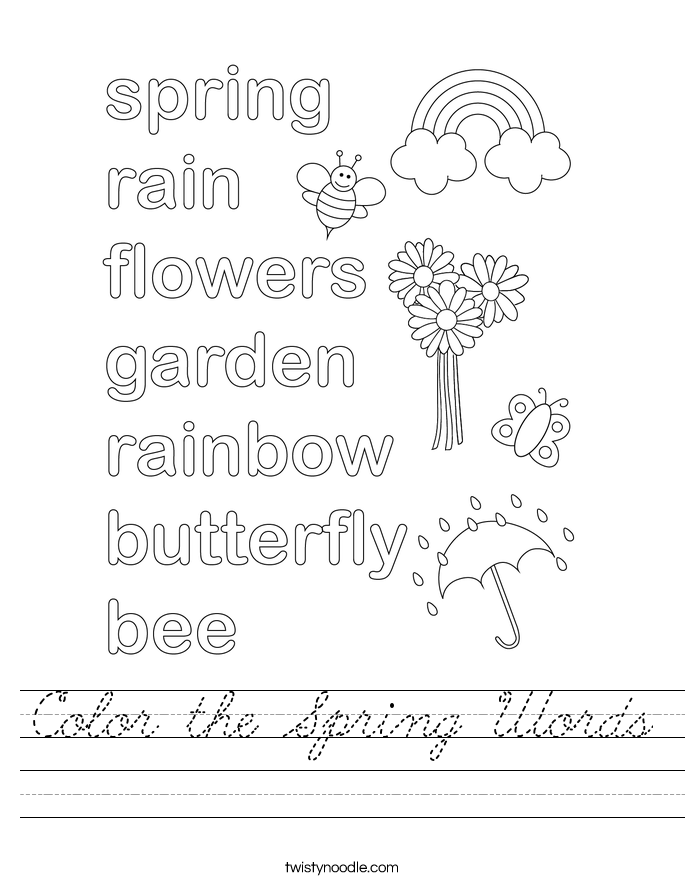 Color the Spring Words Worksheet