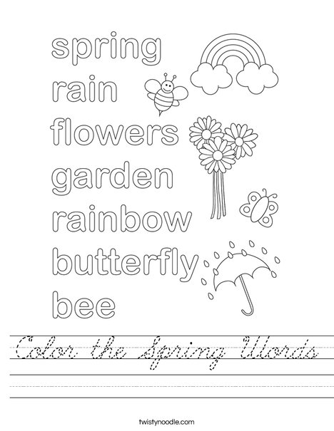 Color the Spring Words Worksheet