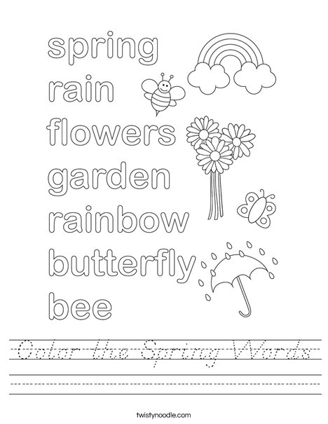 Color the Spring Words Worksheet