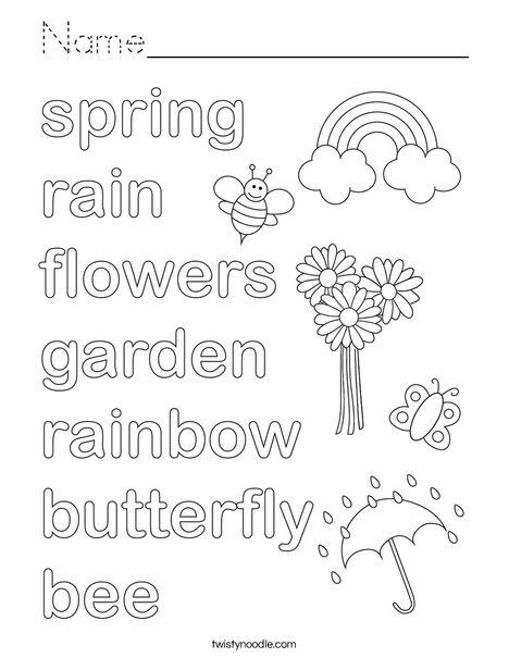 Color the Spring Words Coloring Page