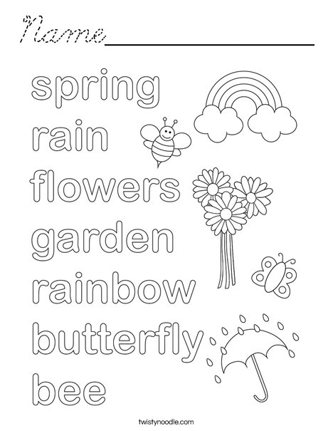 Color the Spring Words Coloring Page