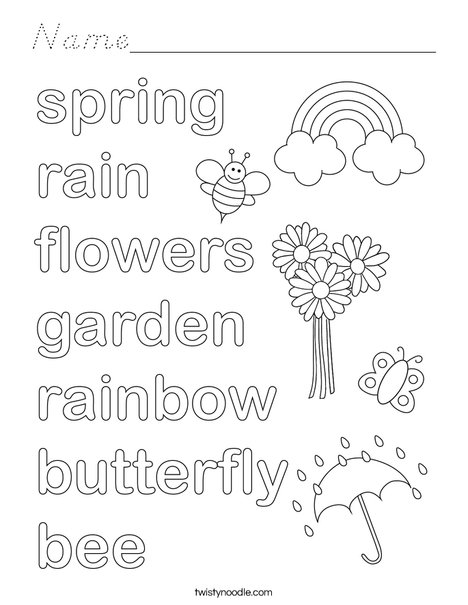 Color the Spring Words Coloring Page