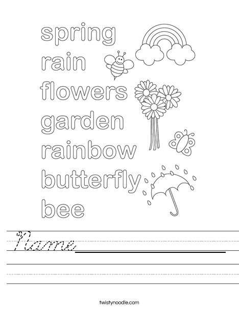 Color the Spring Words Worksheet
