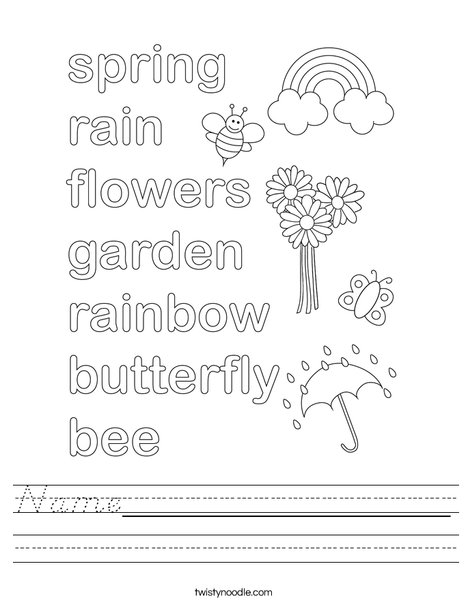 Color the Spring Words Worksheet