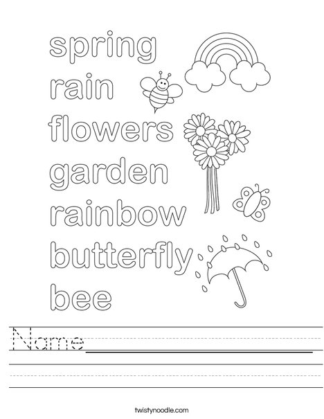 Color the Spring Words Worksheet