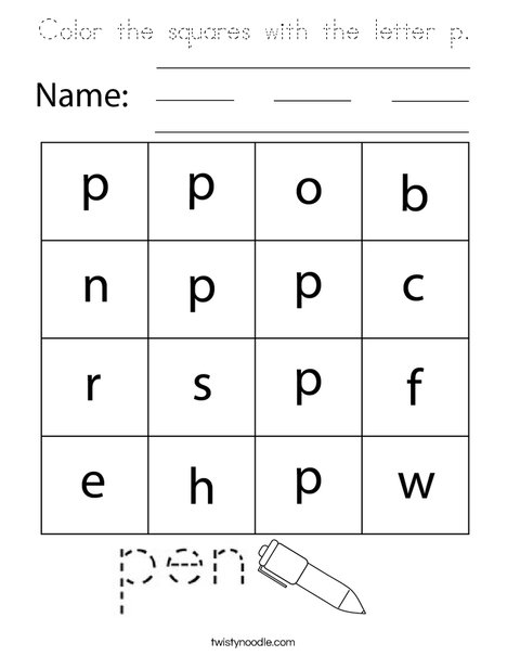 Color the square with the letter p. Coloring Page