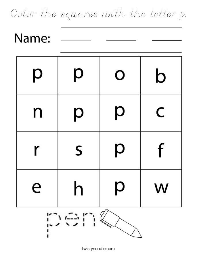 Color the squares with the letter p. Coloring Page