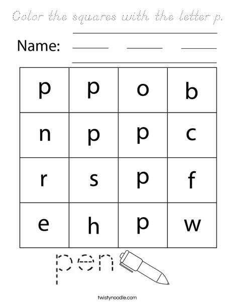 Color the square with the letter p. Coloring Page