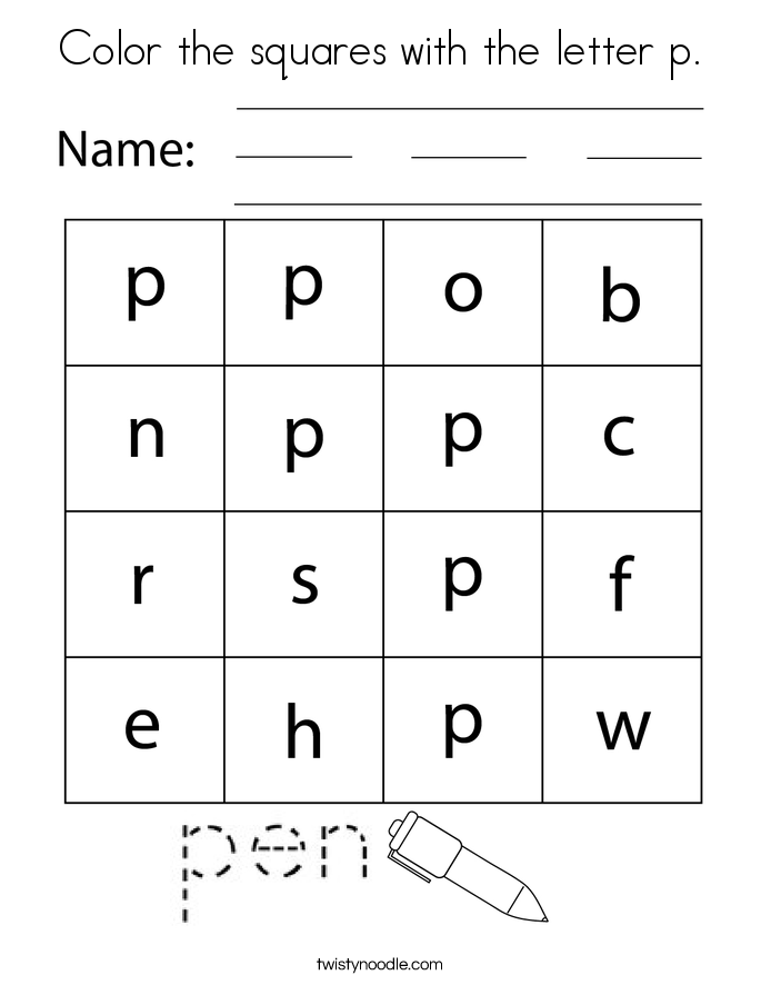 Color the squares with the letter p. Coloring Page
