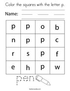 Color the squares with the letter p Coloring Page